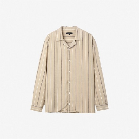 H:CONNECTKorean brand men's clothing-Two tone straight striped shirt-Khaki