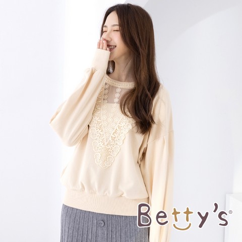 betty’s貝蒂思寬袖蕾絲拼接T-shirt（米白）